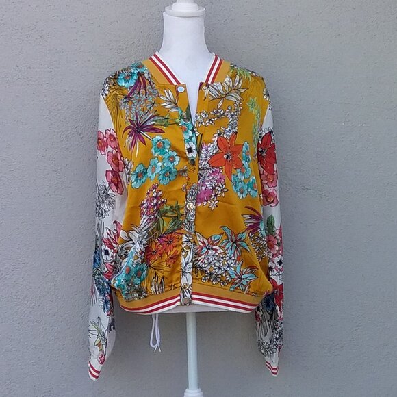 Grifflin Paris Women's Jacket Bomber Printed Old Gold Large - Picture 3 of 7